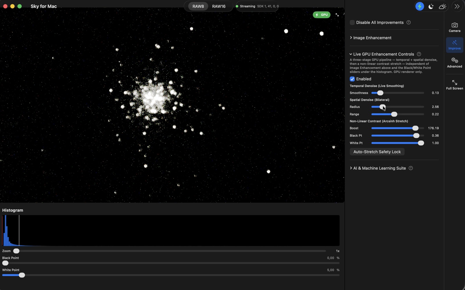 M13, the Hercules Globular Cluster, resolved live with GPU enhancement in Sky For Mac